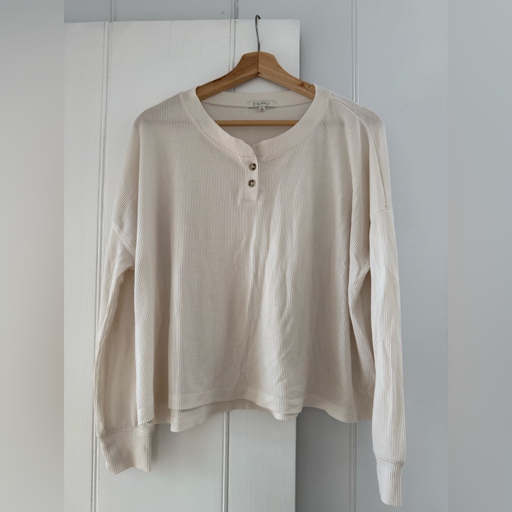Z Supply Ivory Ribbed Henley Top